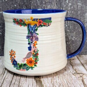 Nathalie Lete Mug Anthropologie - J - Monogram Cottage Core Floral Bunny Bird